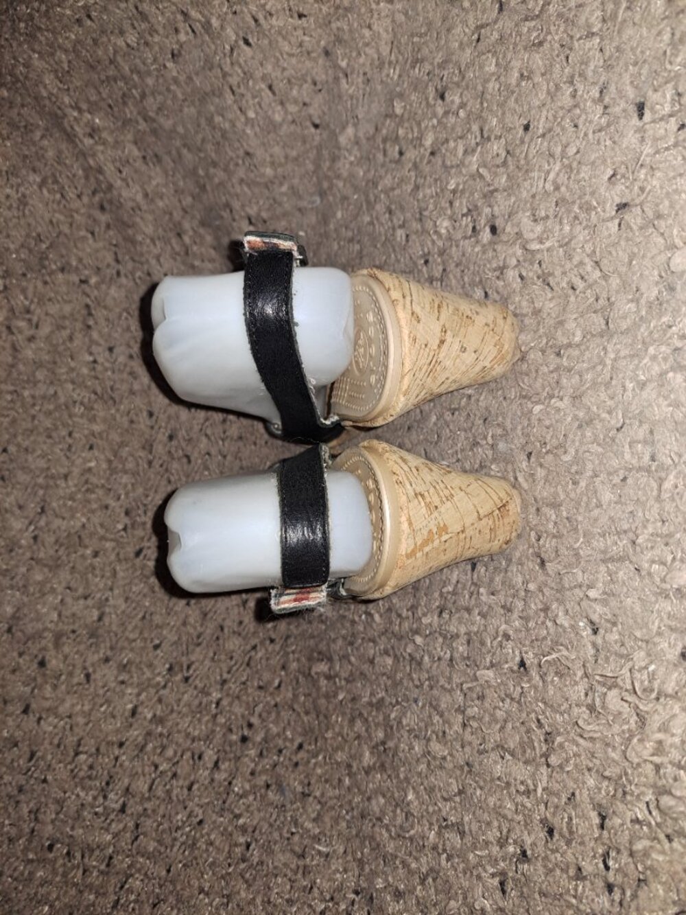 CROCS-A-Leigh Black Leather Slingback Cork Wedge Sandals-Size 7-Excellent - Picture 6 of 8